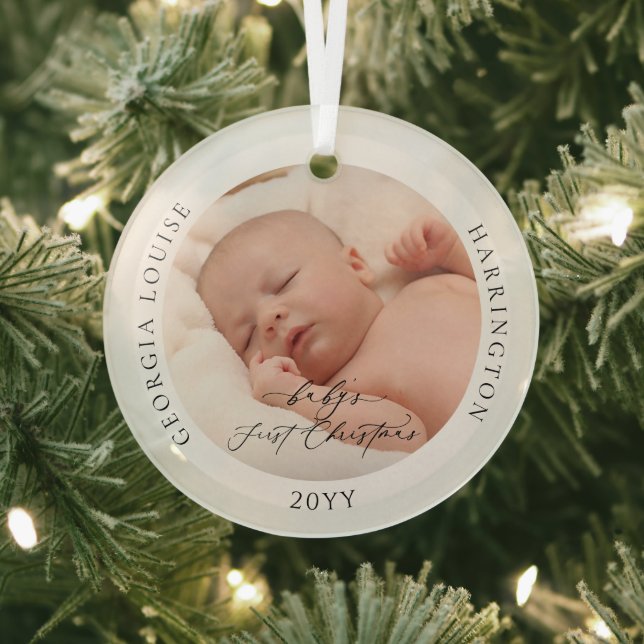 Ornement En Verre Photo personnalisée et nom Premier Noël du bébé (Insitu)