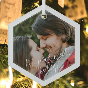 Ornement En Verre Photo personnalisée Hexagon Verre Arbre de Noël Or