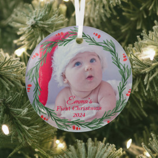Ornement En Verre Photo personnalisée Noël du bébé
