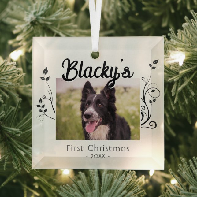 Ornement En Verre Photo rouge du chiot de Noël moderne (Insitu)