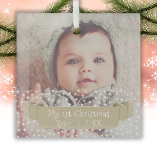 Ornement En Verre Photo Ruban Étoiles 1er Noël de Bébé