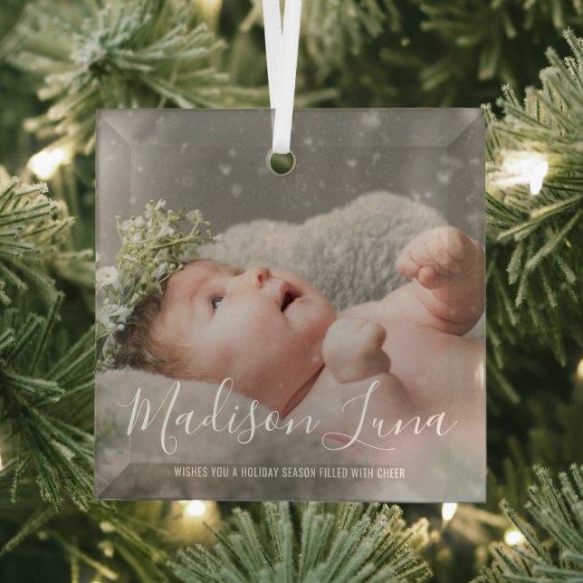 Ornement En Verre Photo simple et élégante Babys Premier Noël (Insitu)