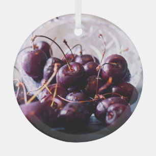 Ornement En Verre Photographie de Cerises Rouges Fraîches