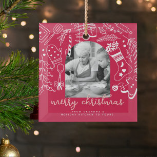 Ornement En Verre Photographie de Noël à dessin manuel rouge pour la