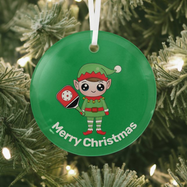Ornement En Verre Pickleball Elf de Noël, (Insitu)