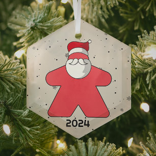 Ornement En Verre Pink Meeple Père Noël année personnalisée Jeu du c