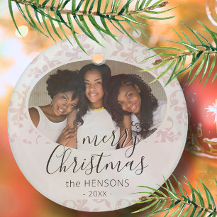 Ornement En Verre Pink Rococo Joyeux Noël Script Photo