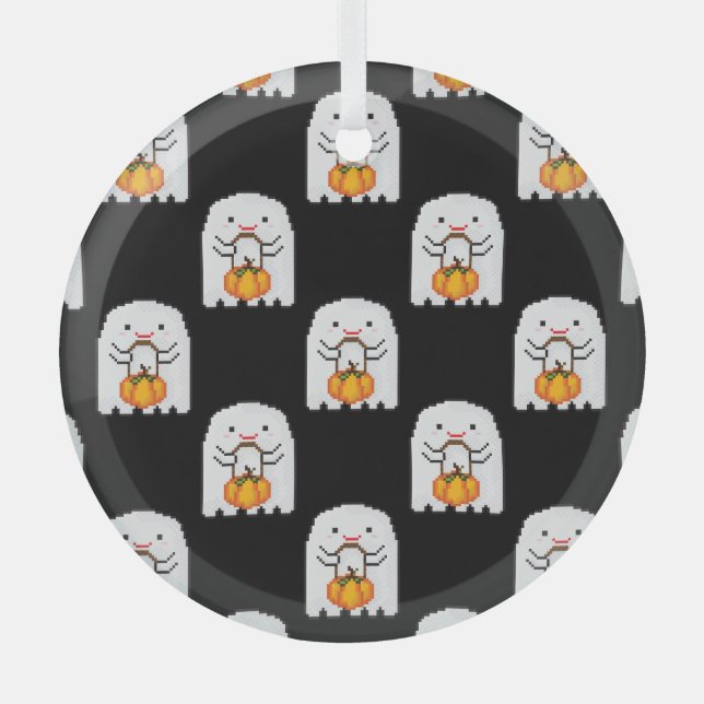 Ornement En Verre Pixel art fantôme : Halloween motif (Recto)