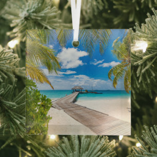 Ornement En Verre Plages tropicales Jetty en bois des Maldives