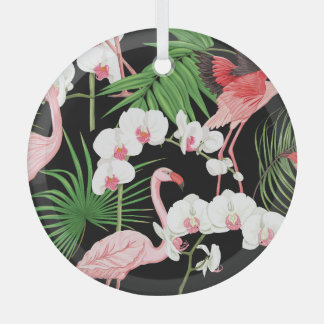 Ornement En Verre Plantes tropicales oiseaux illustration colorée