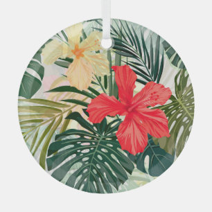 Ornement En Verre Plantes tropicaux hawaïens, fleurs colorées.