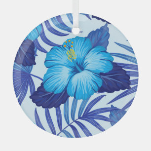 Ornement En Verre Plantes tropicaux hawaïens, motif hibiscus.