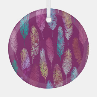 Ornement En Verre Plumes colorées : motif arrière - plan violet.