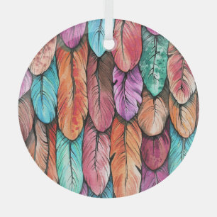 Ornement En Verre Plumes d'oiseaux, aquarelle, motif transparent.