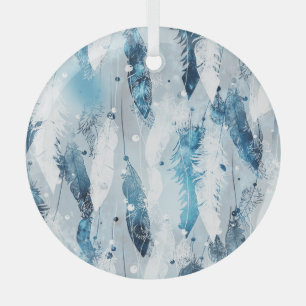 Ornement En Verre Plumes tombantes : Aquarelle bleue sans joint
