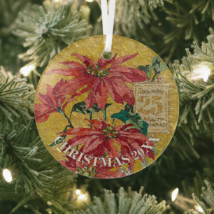 Ornement En Verre Poinsettia doré Beaux-arts personnalisés 20XX