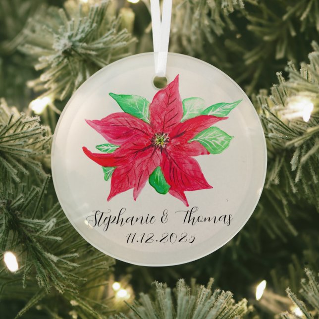 Ornement En Verre Poinsettia Mariage de fleurs rouges de Noël (Insitu)