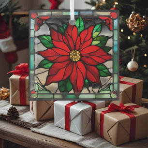 Ornement En Verre Poinsettias Simples en Verre Faux Dégrossi