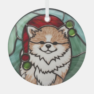 Ornement En Verre Pomeranian Vitrail de Noël