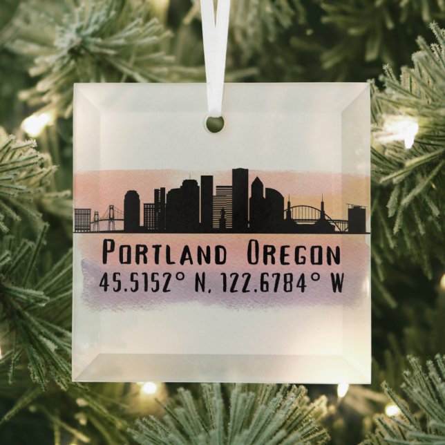 Ornement En Verre Portland OU City Skyline Latitude et Longitude (Insitu)