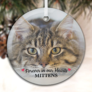 Ornement En Verre Pour toujours dans nos coeurs Chat Photo Pet Memor