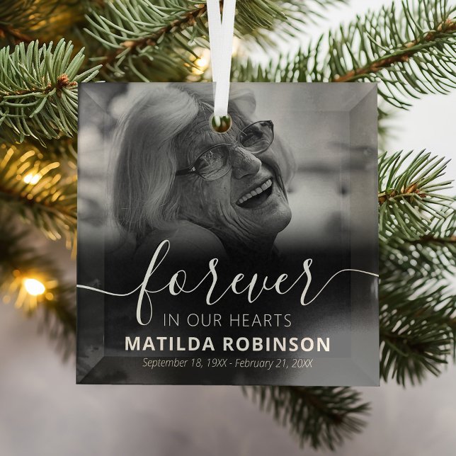 Ornement En Verre Pour toujours dans nos coeurs Memorial Photo Glass (Créateur téléchargé)