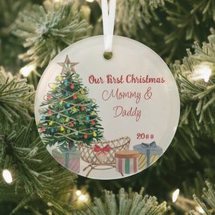 Ornement En Verre Premier arbre de Noël et lit de bébé pour jeunes p
