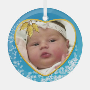 Ornement En Verre Premier coeur de Noël du bébé
