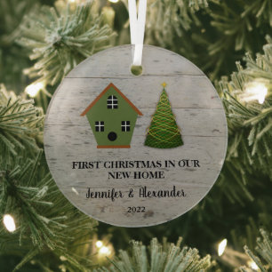 Ornement En Verre Premier Noël dans notre nouvelle maison nichoir à 