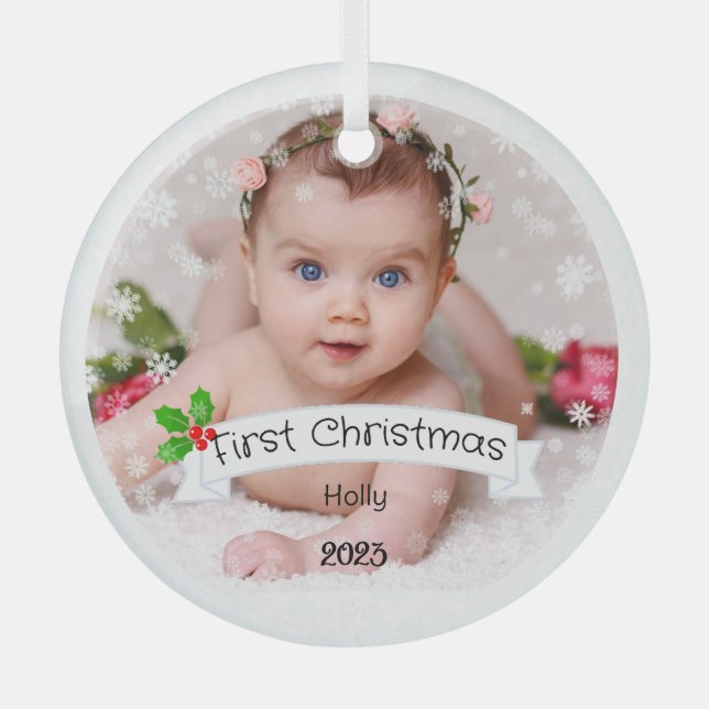 Ornement En Verre Premier Noël de bébé entièrement Customisé (Recto)