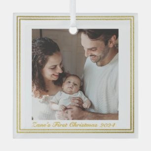 Ornement En Verre Premier Noël du bébé Portrait de famille moderne