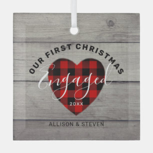 Ornement En Verre Premier Noël Engagé Rustique Coeur Personnalisé