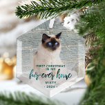 Ornement En Verre Premier Noël Forever Accueil Animaux Photo Turquoi<br><div class="desc">Commémorez le premier Noël de votre animal de compagnie dans sa nouvelle maison avec ce magnifique ornement de gardien moderne. Le texte dit "Premier Noël dans ma maison de fourrure", avec les mots "fourrure-maison" dans l'élégant script turquoise en faux feuille vert. Remplacez l'exemple d'image par une photo de votre chat...</div>