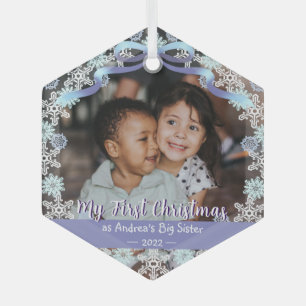 Ornement En Verre Premier Noël Grandma Snowflakes Ribbon Bleu clair