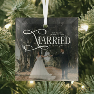 Ornement En Verre Premier Noël Marié Photo de Couple M. et Mme