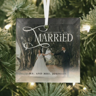 Ornement En Verre Premier Noël Marié Photo de Couple M. et Mme