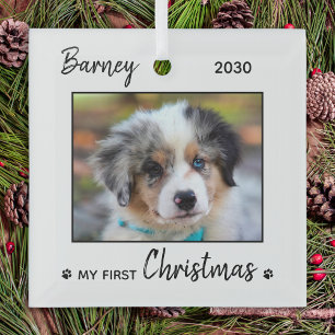 Ornement En Verre Premier Noël mignon Chien Personnalisé Chien Photo