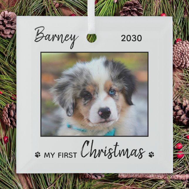 Ornement En Verre Premier Noël mignon Chien Personnalisé Chien Photo (Créateur téléchargé)