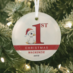 Ornement En Verre Premier Noël personnalisé aquarelle bébé oie canar