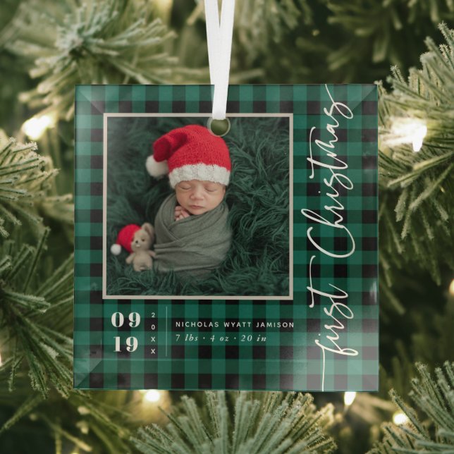 Ornement En Verre Premier Script de Noël Bébé Naissance Statistiques (Insitu)