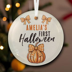 Ornement En Verre Première citrouille de Halloween de bébé avec noeu
