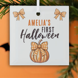 Ornement En Verre Première citrouille de Halloween de bébé avec noeu