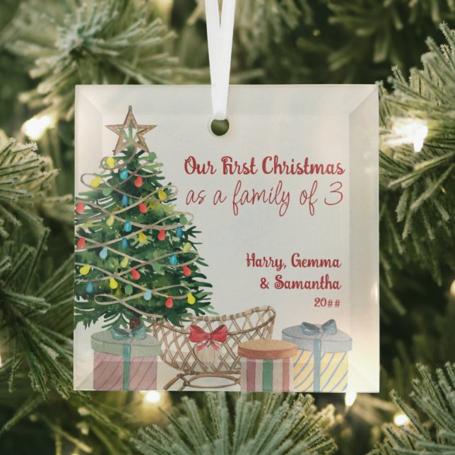 Ornement En Verre Première famille de Noël 3 Noël Arbre de Noël Gril (Insitu)