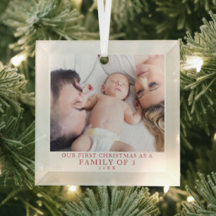 Ornement En Verre Première famille de Noël de trois photos