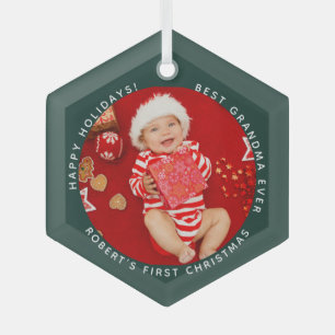 Ornement En Verre Première photo de bébé pour Noël Grand-mère Fêtes