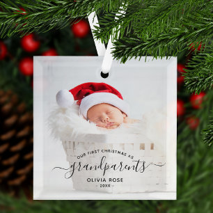 Ornement En Verre Première photo de Noël des grands-parents, écritur