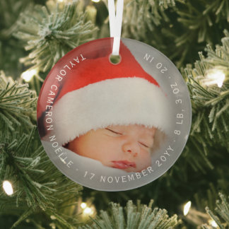 Ornement En Verre Première photo de Noël du Cercle minimaliste