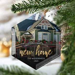 Ornement En Verre Première photo de Noël nouveau domicile écriture d