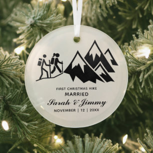 Ornement En Verre Randonnée de montagne minimaliste de Noël MariéCou
