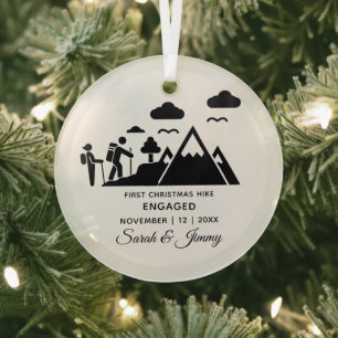 Ornement En Verre Randonnée minimaliste de Noël en montagne avec deu